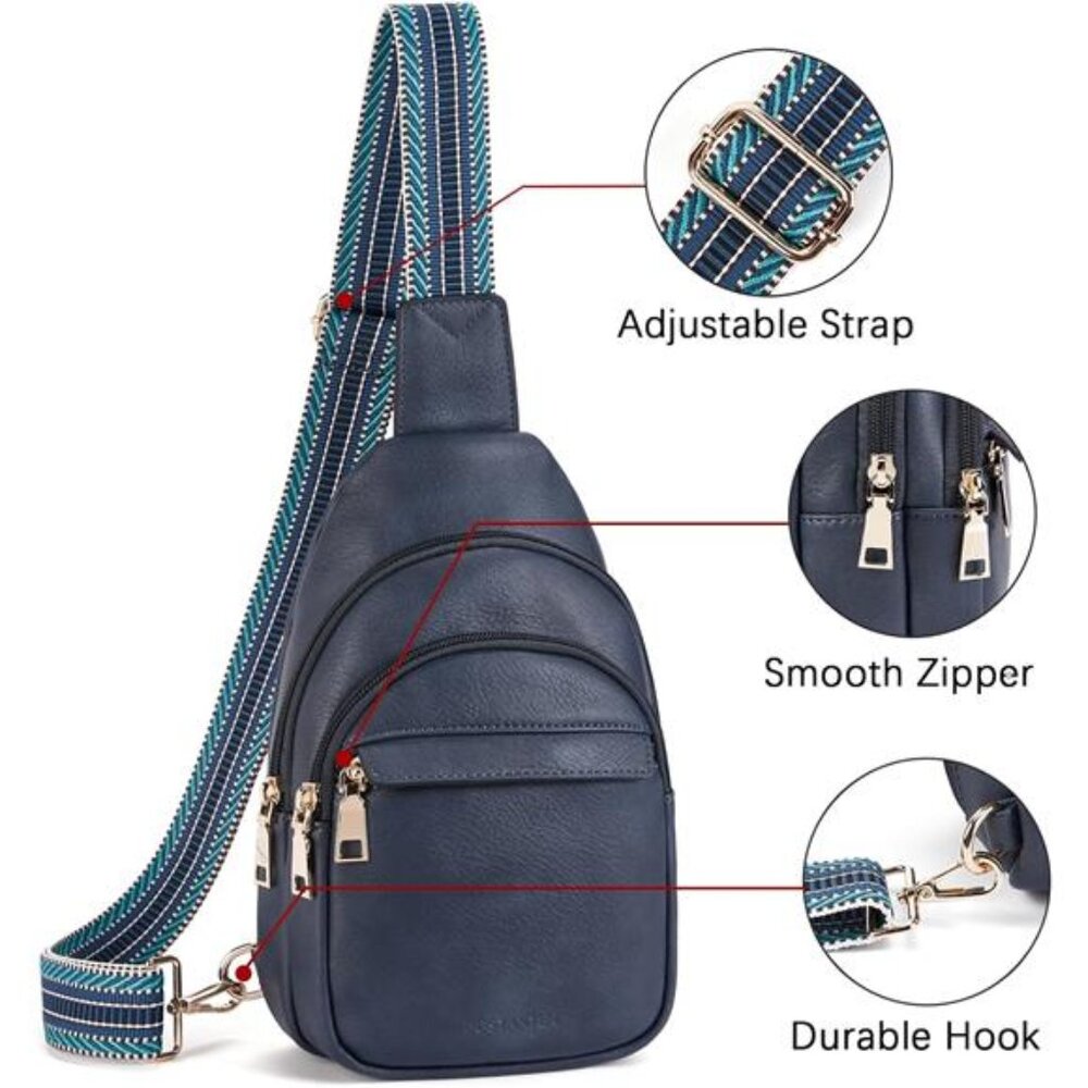 Sling Bag for Women Leather Crossbody Bags Fanny Pack Chest Bag Blue - Picture 6 of 6
